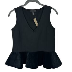 J Crew Top Women XXS Black Velvet Peplum Sleeveless V-Neck Layer Whimsigoth NEW